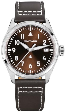 TACTICAL FROG Militado ML21 37 mm Fliegeruhr, 515 Quarzwerk, Saphirglas, BGW9 Leuchtzeiger, 100 m wasserdicht, Herren-Freizeituhr, braunes Zifferblatt