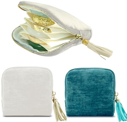 Bowasin 2 pack Travel Jewellery Box Samt Schmuckaufbewahrung Reise, Reise Schmuck Organizer mit Quaste, Mini Travel Jewelry Bag für Armbänder, Ringe, Weicher Schmuckbeutel mit Reißverschluss