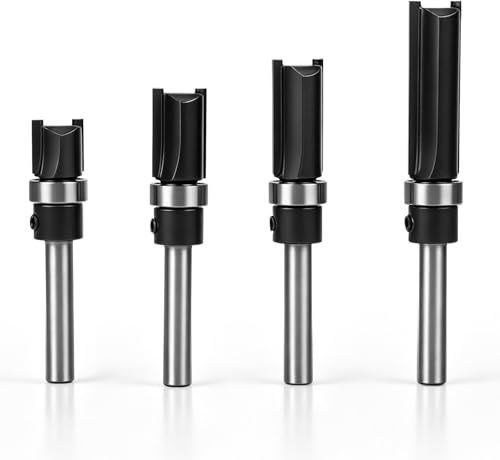 LALAGO 4 pzs Fresas de Corte a Ras con Vástago 6mm, Fresa de Copiado para Fresadora Madera con Rodamiento de Bolas y Anillo de Guía con Longitudes de Trabajo 11,9/20/25/38mm para el Recorte de Madera
