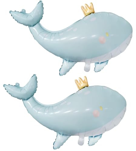 2 pcs Folienballon Wal mit Krone, Wals Folienballon Helium Ballons, Niedlich Wal-Folienballons für Meerestier-Themenparty, Ozean Tiere Geburtstagsfeier Dekoration – 78x50cm