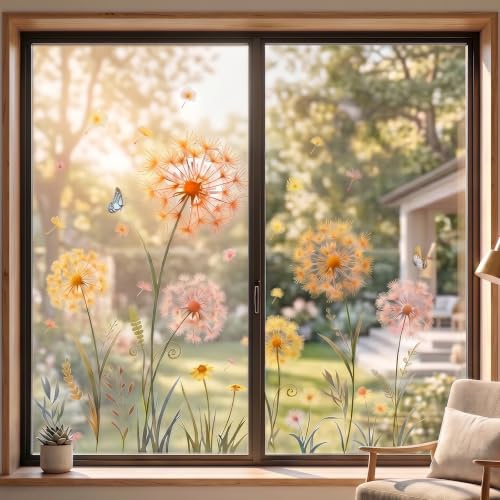 2 er Fensterbilder Pusteblume Weiß Fensteraufkleber Pflanzen Schmetterling | Blumen Fensterbilder Frühling Sommer Fenster Aufkleber Anti Kollision Fensterfolie Fensterdeko Doppelseitig Glasaufkleber
