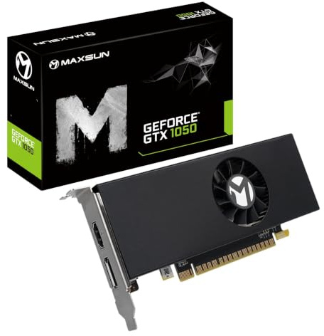 maxsun GEFORCE GTX 1050 - Tarjeta gráfica para videojuegos de perfil bajo de 4 GB, GDDR5, 128 bits, mini delgada, factor de forma pequeño, SSF, diseño de perfil bajo, DisplayPort, HDMI