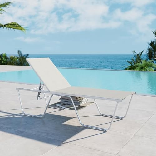 PHI VILLA Sonnenliege Wetterfest mit 5fach Verstellbarer Liegestuhl 198x69x45cm Rückenlehne Gartenliege Outdoor für Garten Balkon Terrasse