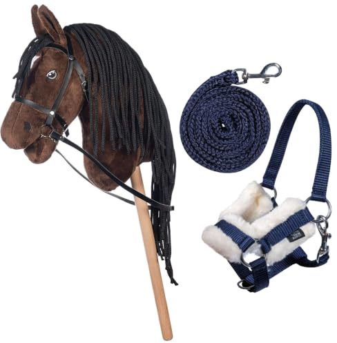 Brama West Hobby Horse HKM Set Steckenpferd Stern & Halfterset - Halfter & Strick (Navyblau)