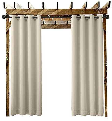 ChadMade Rideau Extérieur Imperméable Beige L 254 x H 259 CM, Rideau a Oeillets pour Facade Avant de Pergola Cabana pour Couvrir Le Quai Gazebo et L'accueil de la Plage （1 Panneau）