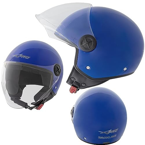 A-pro Casque Jet Moto Scooter Quad Avec Visiere ECE 22 Bleu Poli L