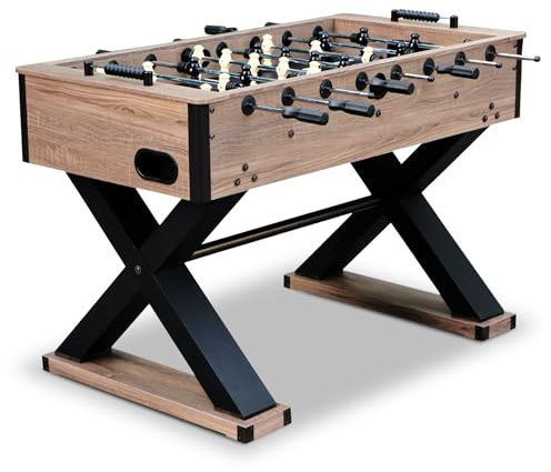 Hathaway Excalibur 54-in Foosball Table for Game Room - with Driftwood Melamine Finish, X-Pattern Base, Chrome Steel Rods, Adjustable Leg Levelers & Manual Scoring Units - Driftwood Finish