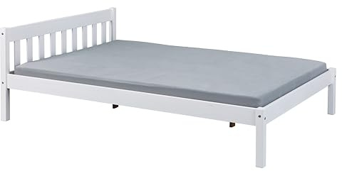 Inter Link – Holzbett - Massivholzbett - Doppelbett - Gästebett - Betgestell - Kiefer Massivholz - Weiß lackiert - 2 Liegeflächen - 140 x 200 cm - ohne Lattenrost - Vilmar