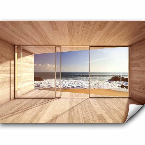 murando - Fototapete Selbstklebend Meer Fenster 392x280 cm - Foto Tapete Tapetenfolie Möbelfolie Wandverkleidung Wandtapete Motivtapeten Wohnzimmer Schlafzimmer 3d Effekt Modern - Strand c-A-0084-a-d