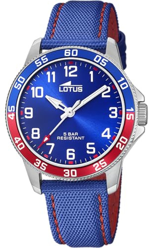 LOTUS Reloj Niño Analógico de Cuero Azul - Movimiento de Cuarzo - Reloj Infantil - Cristal Mineral Alta Resistencia - Resistente al Agua 5 ATM 18787/1 - con Pulsera de Regalo - Junior Collection