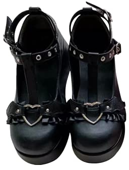 Womens Platform Mary Janes Shoes Sweet Toe Ankle Lolita Gothic Pumps Chunky Patent Leather