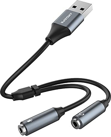 ANDAPA Carte Audio USB, Carte Audio Externe avec connecteur pour Casque et Microphone 3,5 mm, Compatible avec Ordinateurs de Bureau et Portables Windows, Mac et Linux, Ainsi qu'avec PS5.