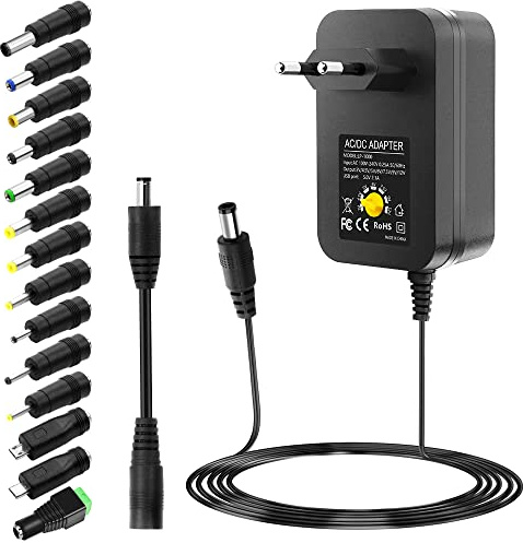 SHNITPWR Universal Netzteil 3V 4.5V 5V 6V 9V 12V Netzteil AC/DC 1A 2A 2.5A 30W Schaltnetzteil Adapter für 3V~12V Elektronische Geräte Babyphone-Kamera LED-Streifen mit 14pcs und 5V 2.1A USB-Anschluss