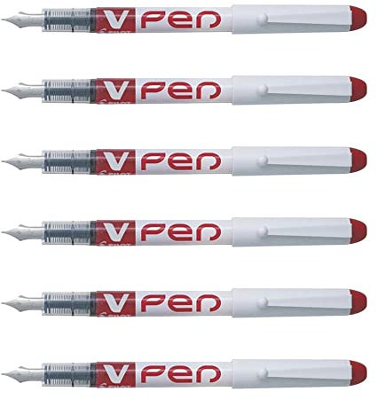 Pilot Pack of 6 Disposable Fountain Pens Erasable V-Pen Medium Nib Redaa