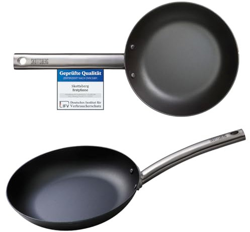 SKOTTSBERG Carbonstahl Bratpfanne - Ø 24 cm – vorgebrannt & PFAS‑frei, 2,5 mm Boden, hitze- & kratzfest - für Induktion, Gas, Ceran, Grill & Ofen