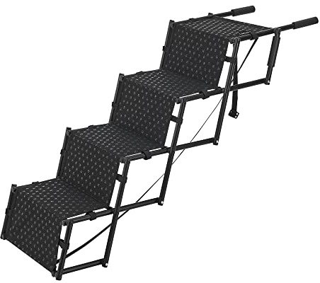 [en.casa] Hundtrappa Colchester Husdjurstrappa starthjälpmedel i 4 steg, vikbar upp till 55 kg, för små och stora hundar, metall/polyester, svart
