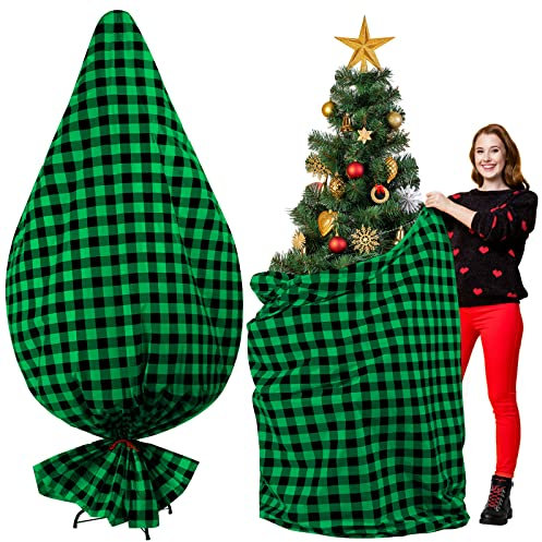 Aufbewahrungstasche für Weihnachtsbaum, Kunststoff, Entsorgungsbaum, Aufbewahrungstasche, 2.9x1.2 m, Weihnachtsbaumtasche, Weihnachtsbaumabdeckung, grün, kariertes Muster)