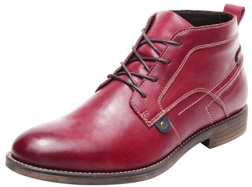 ANUFER Hombres Antiguo Piel Genuina Botines con Cordones Botas de Moto Chukka borgoña SN01801D EU44.5