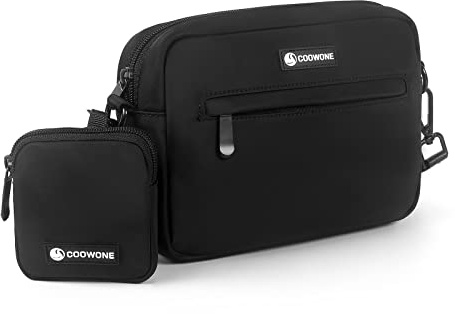 COOWONE wasserdichte Leckerlibeutel für Hunde, Dog Walking Bag, integrierter Kotbeutelspender, verstellbare Umhängetasche (Black)