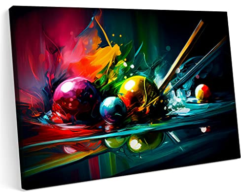 Printonia Bilder Leinwandbild 120x80cm Billard Billardtisch Galle Sport Pub Club Abstrakte Kunst Art Neon Grafitti