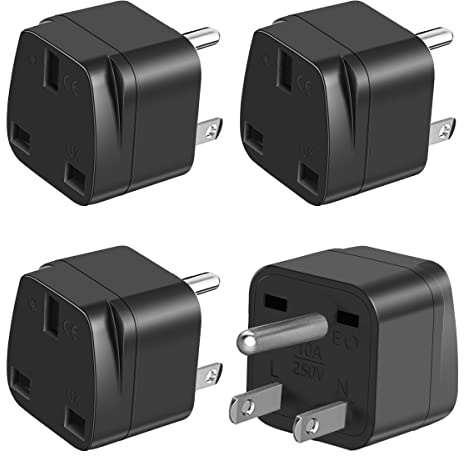 LUKELI 4 Pack UK to USA Plug Adaptor USA Travel Adapter US Plug Adapter UK to American USA, (Black 4 Pack)