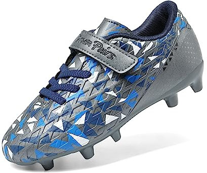 DREAM PAIRS Boys Football Boots Shoes Kids Girls Soccer Athletics Sport Shoes Teenager Indoor Outdoor Sneakers for Unisex,Size 4 Big Kid,Dark Grey/Royal Blue,SDSO2307K