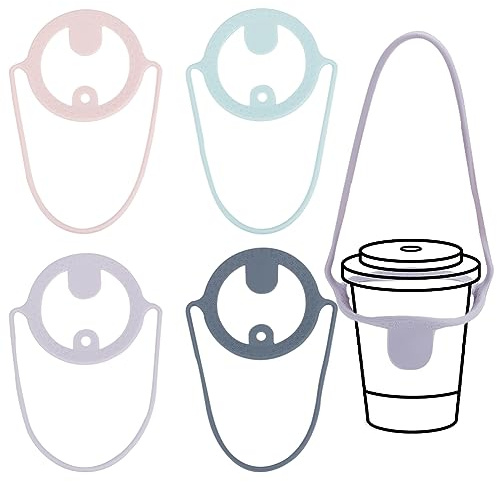 GOMAKERER 4 Pieza Portavasos de Café, Portavasos Portátil de Silicona de Colores Mezclados, Portavasos para Llevar, Portavasos Reutilizable con Asa para Viajar Y Llevar