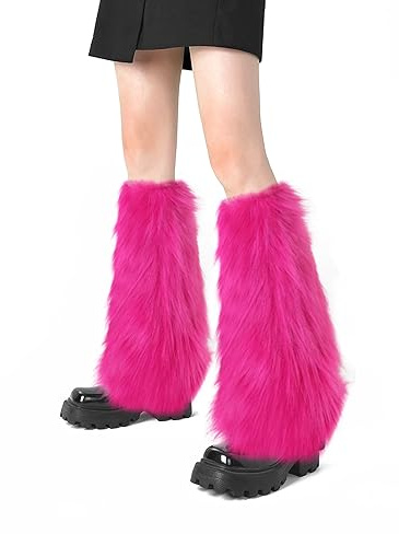 XEPST Scaldamuscoli in Pelliccia da Donna, Peloso Scaldamuscoli, Finta Pelliccia Morbida Boot Covers, Calzini Caldi al Ginocchio per Donne (Rosa rossa)