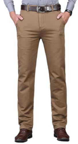 Oanviso Pantalon de Travail Hommes Chino Pantalon de Costume Élégant Pantalon Automne Business Pantalon Droits Élastique Couleur Unie Pantalons Grande Taille A Kaki L