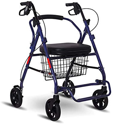 Tragbarer Gehwagen, zusammenklappbarer Einkaufswagen, Rollator, Gehhilfe, vierrädriger Wagen mit gepolstertem Sitz und Korb für ältere Menschen