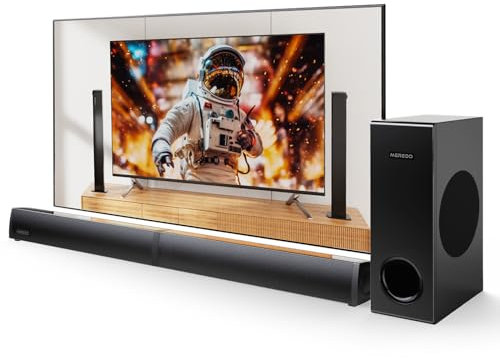 MEREDO Soundbar per TV PC Gaming Soundbar con Subwoofer 2.1CH Altoparlanti per computer 2 in 1 staccabili Trasmissione audio USB e bassi/acuti regolabili 5 EQ -HD-ARC/BT5.4/Ottico/AUX