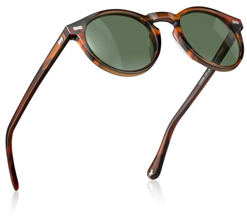 CARFIA Sonnenbrille Herren Polarisiert, Retro Rund Acetat-Rahmen, UV 400 Modebrille für Fahren und Angeln