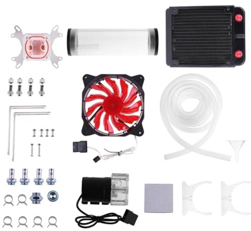 Loufy Pc Water Cooling System Set 2M Hose Cooling Fans Kit G1/4 Inch Universal Cpu Waterblock 160mm Water Pump 120mm Radiator Durable Easy to Use