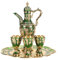 Turkish Tea Set, Vintage Metal Wine Pot Kit Turkish Coffee Set with Teapot Tray and 6 Cups for Home Decor Birthday Christmas Housewarming Wedding (Gold Green)