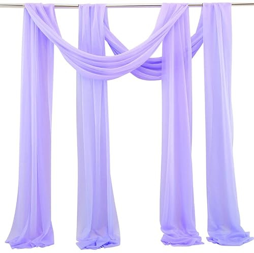 SYSUII 2 Stück 75 * 300cm Querbehang Transparente Freihanddeko Transparentem Voile Deko Hochzeitsbogen Gardinen Hintergrund Vorhang Dekoration für Schlafzimmer Wohnzimmer Fotografie-Lila