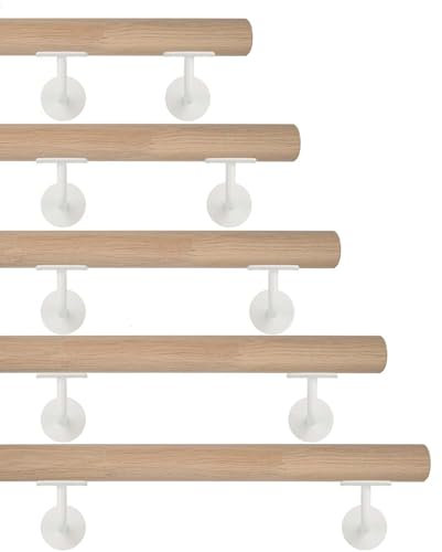 TIBU Eiche Holz Handlauf keilgezinkt unbehandelt Geländer 0,3m - 6m, Länge 70 cm und 2 Edelstahl Halter Weiss