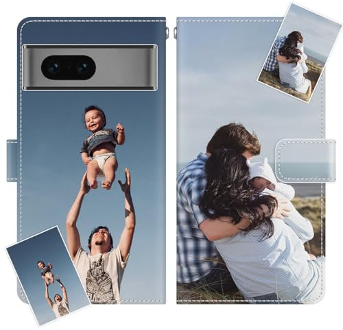 JGOYGYI Personalisierte Leder Handyhülle kompatibel mit Google Pixel 8a 8 7a 7 Pro 6a 6 Pro 4a 3A XL 5G,Individuelle Text Bildern Foldable Flip Klapphüllen Case hülle