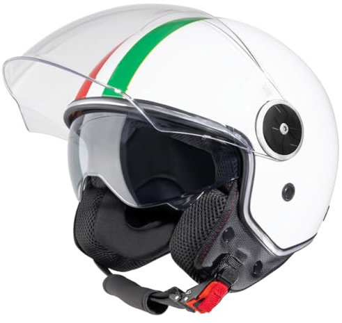 VINZ Neiva Jethelm mit Doppelvisier | Roller Helm mit Italienische Flagge & mit Sonnenblende | In Gr. XS-XXL | ECE 22.06 Zertifiziert | Motorradhelm mit Visier | Viele Farben Erhältlich - Weiß