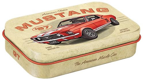 Nostalgic-Art Retro Pillendose XL, 6 x 9,5 x 2 cm, Ford Mustang – GT 1967 Red – Geschenk-Idee für Ford-Zubehör Fans, Original Lizenzprodukt (OLP), mit Pfefferminz-Dragees, Vintage Design