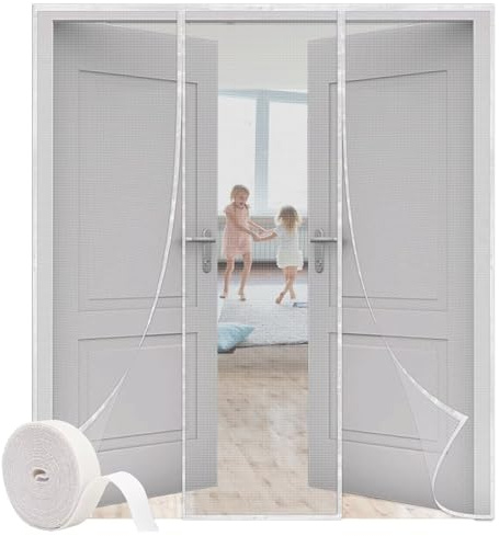 Rideau de Moustiquaire Magnétique pour Fenêtre de porte avec Aimant et Bande, 130x255cm Moustiquaire Baie Vitree Coulissante Blanc