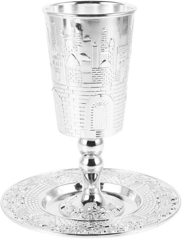 Zerodeko 1 Set Tasse Und Tablett Havdalah-Becher Pessach-Weinbecher Schabbat- Und Havdalah-Becher Versilberter Kelch Mit Stiel Judaica Schabbat-Feiertag