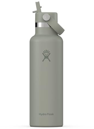 HYDRO FLASK - Standard Mouth Water Bottle 621 ml (21 oz) - Vacuum Insulated Stainless Steel Water Bottle with Flex Straw Cap - Agave