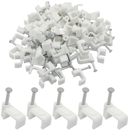 Litoexpe 100 Pcs Flat Cable Clips 8mm, White Ethernet Cable Wall Clips Cable Tacks Coax Cable Clips Speaker Wire Clips Cable Nails for Cat8 Cat7 Cat6 Flat Ethernet Cable