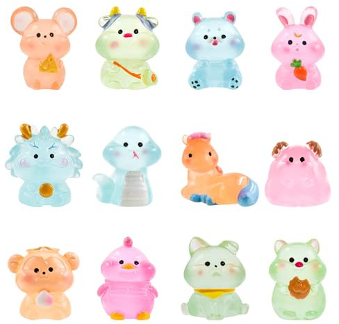 LALASTYLE 12pcs Luminous Resin 12 Zodiac Signs, Tiny Toy Animals for DIY Miniature Garden Landscape Dollhouse Home Decoration