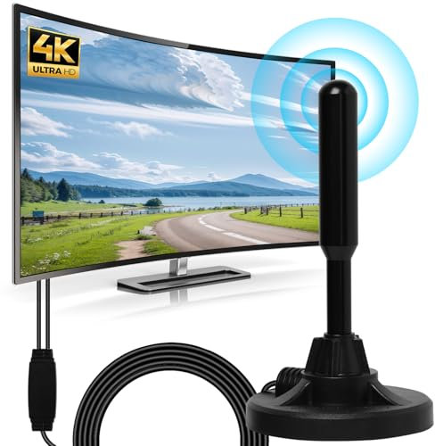 EuAcesry Antenna TV Interna Amplificata Potente HDTV Digitale Terrestre 420KM+ Miglia Gamma, Amplificatore Segnale Antenna TV Portatile da Esterno Interno per 1080p 4K HD/1080P ALL TV