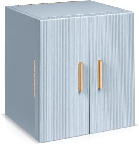 Dajasan Portagioie Donna 4 Livelli, Grande Porta Gioielli con 3 Cassetti e Specchio, Scatola Portagioie in Pelle con Texture Verticale e Doppia Porta, Idea Regalo, Moderno (Blu Fumo)