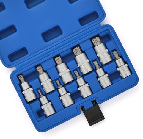 MIXPOWER Juego de 10 brocas XZN de 1,27 cm con múltiples dientes, métricas, poco profundas, tipo M, cromadas mate, CR-V y S2