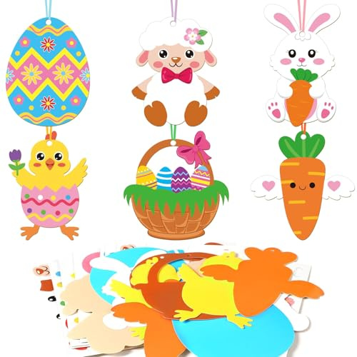 JULBEAR 12 Stück Ostern Basteln, Papier Osterbasteln mit Hasen Eier Küken Osterbastelset Oster Bastelset für Ostergeschenke junge mädchen Osterdeko