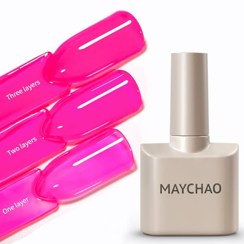 MAYCHAO 15ML Gel Nail Polish, Hot Pink Jelly Gel Nail Polish Soak Off UV LED Nails Polish Nail Art Starter Manicure Salon DIY at Home, 0.5 OZ