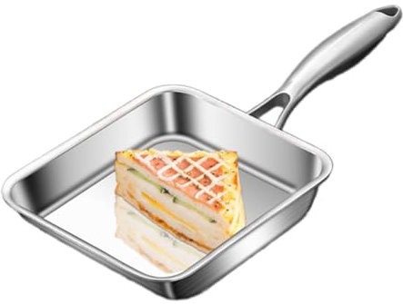 demaxiyad Poêle antiadhésive, poêle à frire carrée en acier inoxydable 3 plis, petite poêle à frire profonde en fer pour œufs